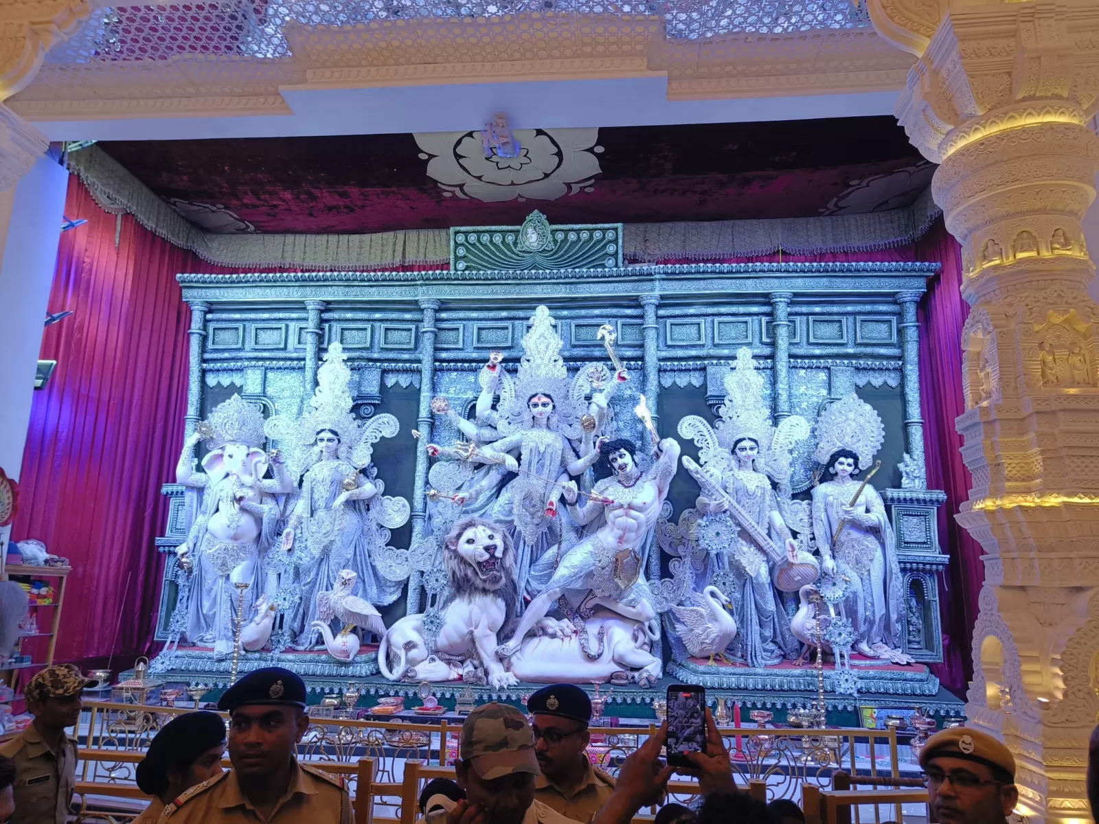 Beautiful Durga idol with traditional saree and jewelry during Puja in Kolkata